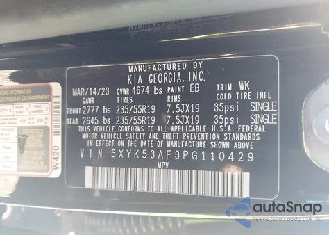 2023 Kia Sportage Sx-Prestige z USA, uszkodzony, nr VIN 5XYK53AF3PG110429